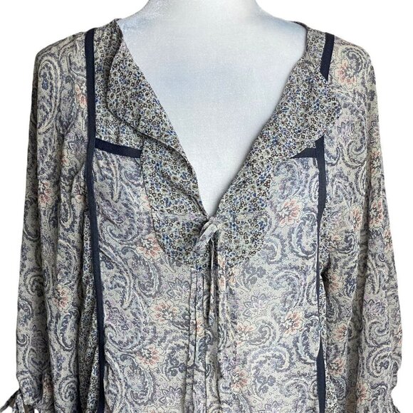 ZARA Blouse Gray Paisley Print Boho Peasant Top Mixed Media Print Women's Size S - Picture 2 of 7